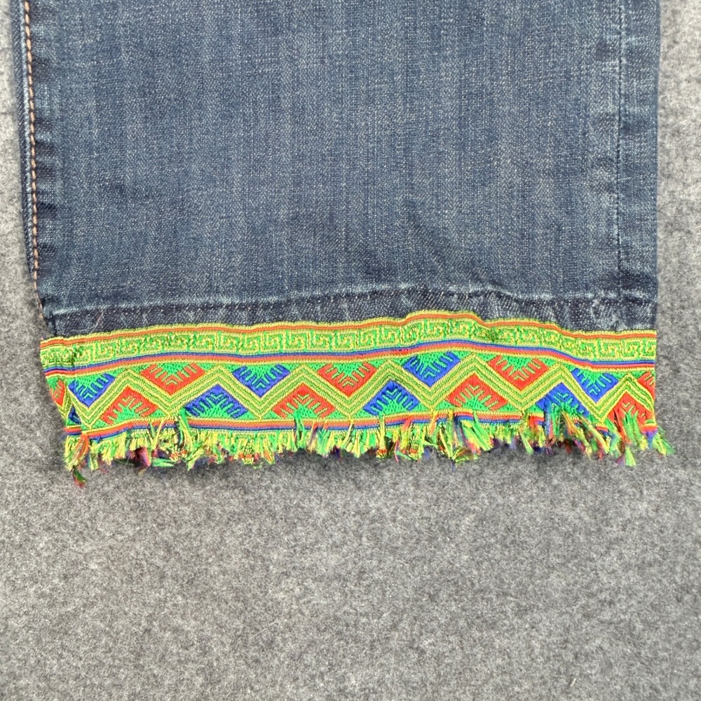 Rock & Roll Cowgirl Riding Jeans 32x30 Dark Wash Embroidered Fringe Hem Boho - Picture 2 of 13
